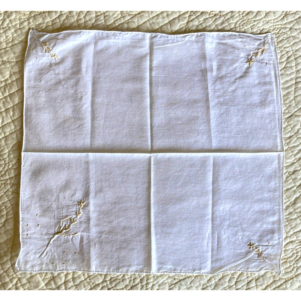 Handkerchief Vintage Ladies Hankie White Yellow Gold Flowers Floral Embroidered